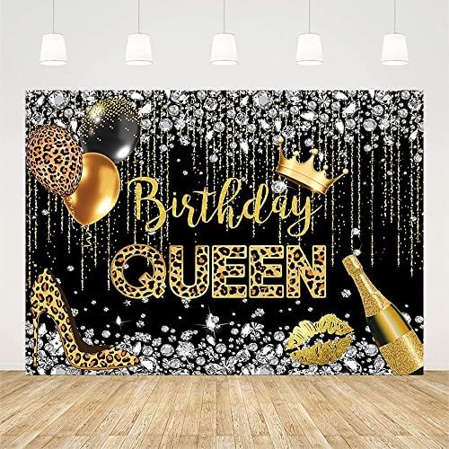 Sendy 7x5ft Фон Кралица на рожден Ден, за Жени и Момичета, Леопардовая Черно-Златен Диамант на Короната, Балон, на Фона