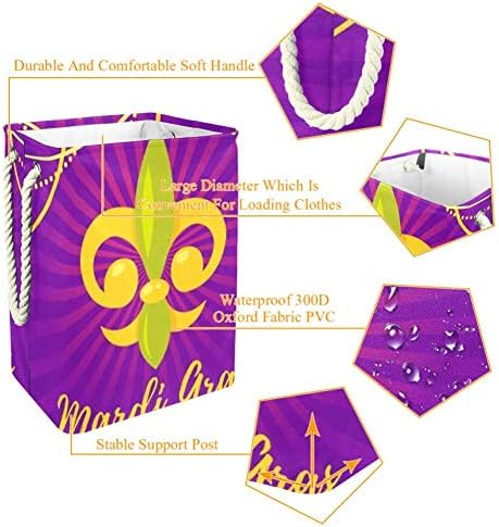 Лилаво Светло Fleur De Лист е Символ на Mardi Gras Домашна Сгъваема Кошница За дрехи, Сгъваема Кошница За Дрехи За съхранение