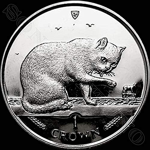 1999 БРИТАНСКАТА СИНЯ КОТКА - Необращенная Медно - Никелова монета в купюри от 1 короната - Остров Ман