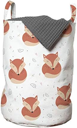 Чанта за дрехи Ambesonne Fox с Шарките на Спящи животни на фона на Потници и листа в Ретро стил, Кошница за дрехи с дръжки,