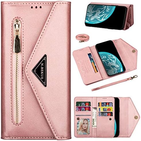 Чанта-портфейл XYX за Samsung A14 4G, Кожена кесия през рамо джоб с панти капак и отделение за карти 6 за Galaxy A14 5G, Розово Злато