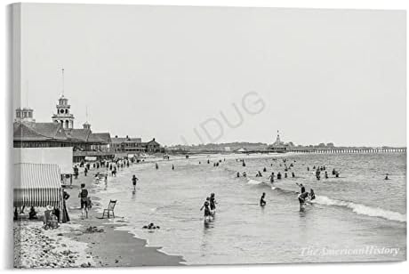 1912, Роуд Айлънд, плаж, Кей Наррагансетт, Ретро Фотопостер, Исторически Плакат, Картина върху Платно, монтиран на стената