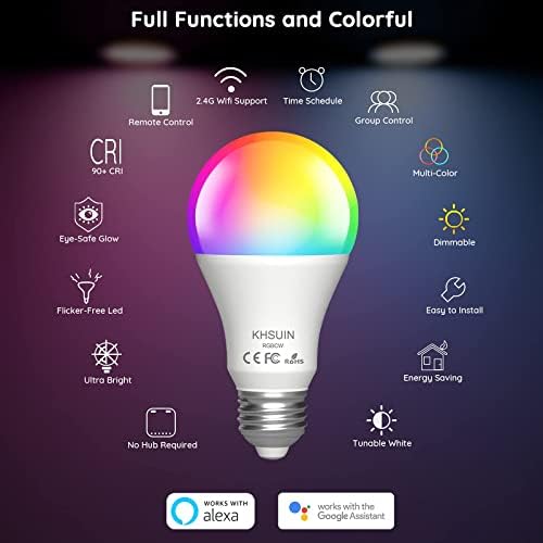 KHSUIN Обновената интелигентна лампа с промяна на цвета, еквивалентна 80 W, 7 W A19, интелигентни електрически крушки,