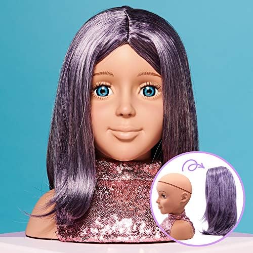 I 'm A Stylist Стайлинг Head Deluxe Lola - Главата на манекена-кукли, Разменени Перука, Лилаво Коса от синтетични влакна, комплектът включва Магнитен мигли, аксесоари за коса, обе