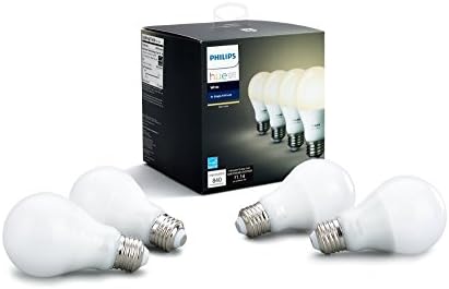 Philips 472027 Hue White A19 Интелигентна led лампа с регулируема яркост мощност, еквивалентна на 60 W (комплект от 4