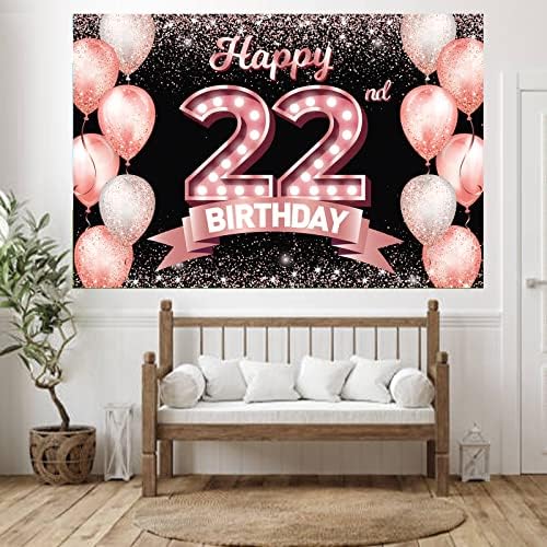 От 22-ри Рожден Ден на Банер от Розово злато, на Фона Поздрави 22-годишен, Балони с Конфети, Тематичен Декор, Украса