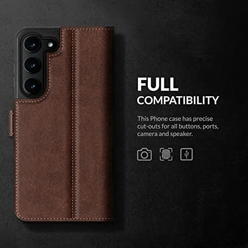Чанта-портфейл SURAZO Samsung S23 от естествена кожа - 3 слота за карти, RFID и джоб за пари - Стабилна магнитна закопчалка