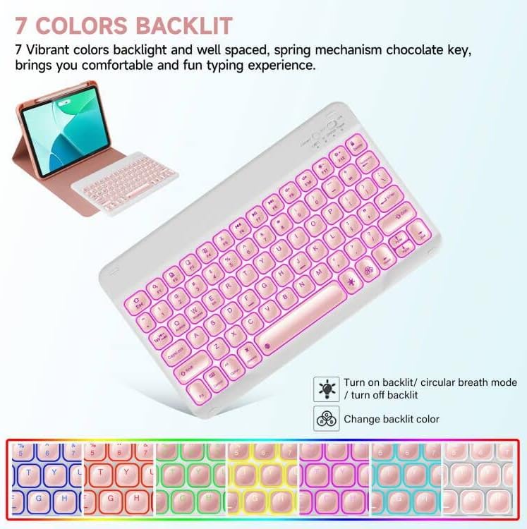 Калъф-клавиатура Eisuiyi за iPad Pro 11 (4-ри/3-ти /2-ри /1-во поколение), Подвижна клавиатура с подсветка в 7 цвята,