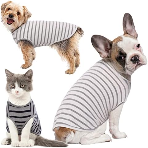 Bonaweite / 2 опаковане на Ризи за кучета, Памук Раираната Жилетка за малки Кученца, Тениска, Мека Дишаща Еластична Дрехи