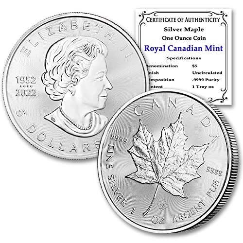 2023 Без знака на ментата Лот (5) 1 унция канадски сребърни монети Милиард кленов листа, Диамантени, без движение, със