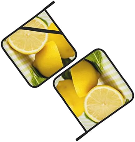Стойка за фурната с жълт Лимон: Поставка за Саксии, Термостойкая Potholder на 2 броя за приготвяне на барбекю в микровълнова