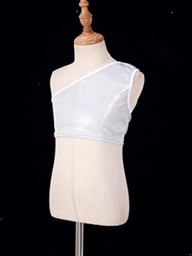 Jugaoge / Бебешки Блузи с блестящ метален модел за момичета, скъсяване на Върховете на бретелях без ръкави, с едно рамо,