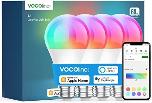 Умна крушка VOCOlinc Работи с Apple Homekit, Alexa, Google Home, Полноцветными светодиодни лампи WiFi, 850 Лумена, Многоцветен