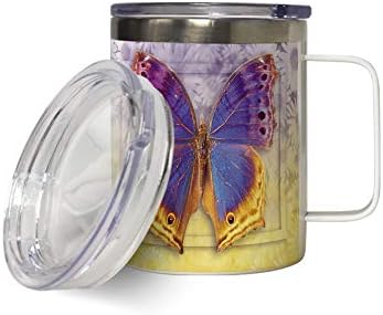 Кафеена Чаша от Неръждаема Стомана с изолация Monarch Butterfly с Капак, Двухстенная Пътна Чаша за Крайбрежните Пътуване