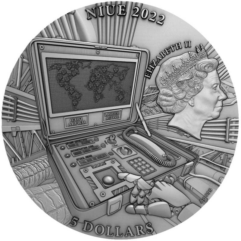 2022 DE Края на човечеството PowerCoin Memory 2 Грама Сребърна монета 5 $ Ниуе 2022 2 Унции Антични гарнитури
