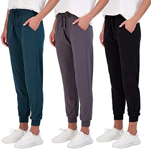 Real Essentials 3 опаковка: Женски Ультрамягкие спортни панталони за йога Lounge Joggers с джобове (на разположение в големи размери)