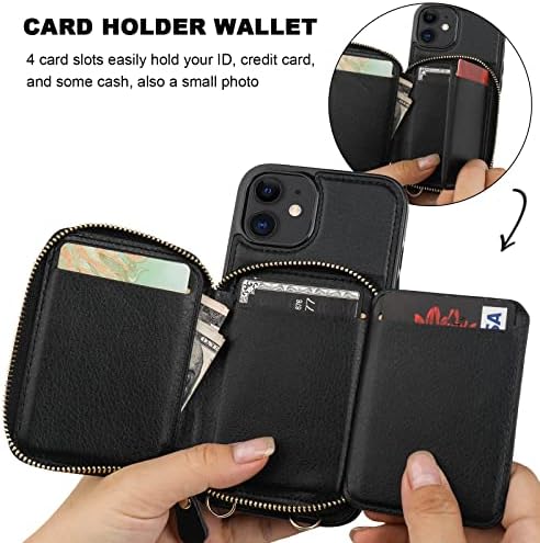 Чанта-портфейл с RFID заключване Bocasal за iPhone 12/12 Pro, Регулируем Чанта-портфейл с цип, през рамо, на Държач за