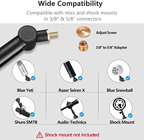 Десктоп определяне на микрофонного скоба (по-дълъг) с амортизатором за микрофон Blue Yeti/Микрофон /AT2020 и други, Bietrun Universal Pro-Сверхпрочная метална поставка за микрофонн?