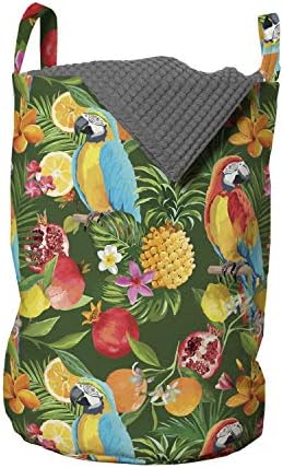 Тропическа Чанта за дрехи Ambesonne, Акварелни Екзотични Папагали, Сочен Нар, Лимони, Цветя на портокал и Палмови листа,