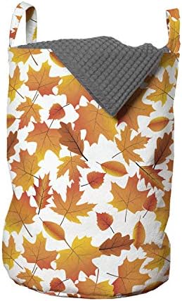 Чанта за дрехи Ambesonne Ярко-оранжев цвят с Есенното Модел от Различни Есенни листа, Кошница за дрехи с дръжки, закрывающаяся на шнур, за пране, 13 x 19, Orage Тъмно Лилаво