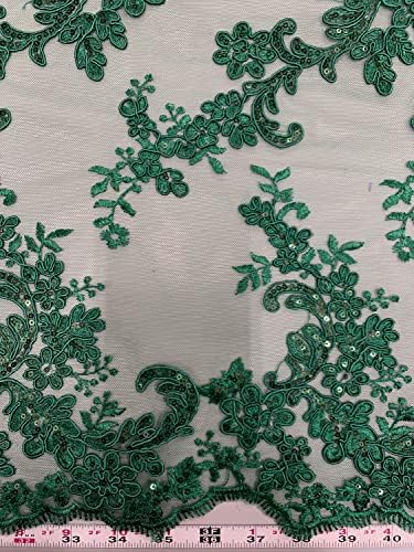 Кристина Хънтър Зелена Цветна бродерия от Полиестер с пайети върху Вкара Завързана кърпа Двор за рокли, Сватба шаферките,