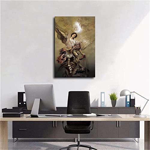 Печат на Свети Архангел Михаил Католическата Християнство Стенно Изкуство, Начало Декор Религиозен Художествен Плакат с Принтом (08 × 12 см в рамка)