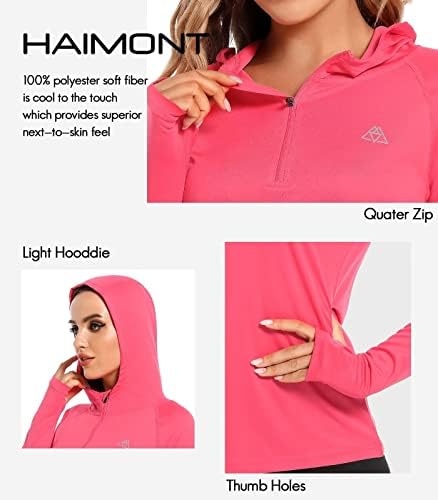 Haimont Слънчеви Ризи за Жени с Дълъг Ръкав, Защита от ултравиолетови лъчи, Дамски Hoody с Качулка SPF UPF 50 +, Дишаща