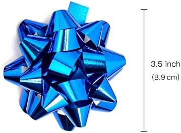 Асортимент от подаръци бантов MAYPLUSS 3,5 Царски син металик (18 бантов, 4 макара лента), което е идеално за декорация