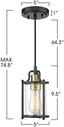 Мини-Окачена лампа Emliviar с 1 лампа, Промишлен Метален окачен лампа за кухня-Трапезария с абажуром от прозрачно стъкло,