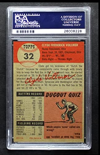 1953 Topps 32 Клайд Воллмер на Бостън Ред Сокс (Бейзболна картичка) PSA PSA 6,00 Ред Сокс