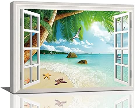 Прозорец Плаж Баня Стенно Изкуство Крайбрежната Палма Плажни Картини Sence Декор на Стената Прозорец Морско Плаване с