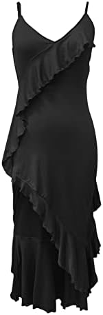 SERYU Дамско Модно Дълга Рокля с V-Образно деколте и Висока Цепка на Бретелях с пайети и отворен гръб
