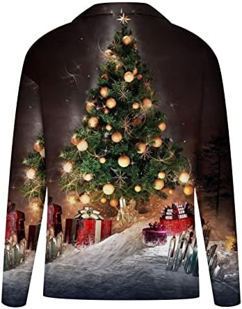 Дамски есен-зима тениски с дълъг ръкав и V-образно деколте, с ревери под формата на коледни елхи и снежинки, ежедневни