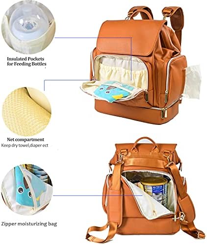 Раница-чанта за памперси KZNI Leather-Раница за пътуване, Детски Чанти за майки, Унисекс Чанта за Памперси за бременни
