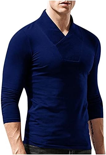 BADHUB/Мъжки Обикновен Всекидневен Пуловер, Риза с дълъг ръкав, Еластична, Мускулна Тениска С V-образно деколте, Приталенная