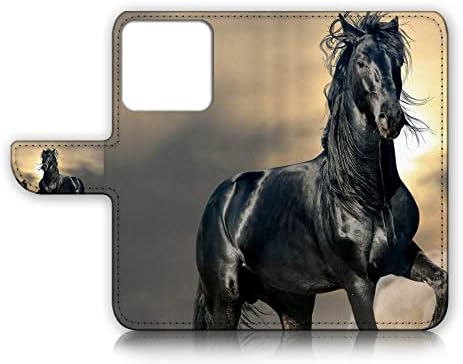 за iPhone 14 Pro Max, дизайнерски калъф-портфейл с панти капак за телефон, A31145 Black Horse