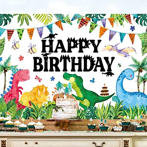 Фон с Динозавром, Банер, Акварелни Джунглата, Украса за парти в чест на рождения Ден на Динозавър за деца, Банер на Тема