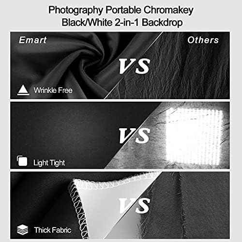 Фотофон EMART за снимки, Черно-бял Хром екран 2 в 1 с размери 6 x 9 фута, без бръчки, с хромирано екран 6 x 9 фута, фон