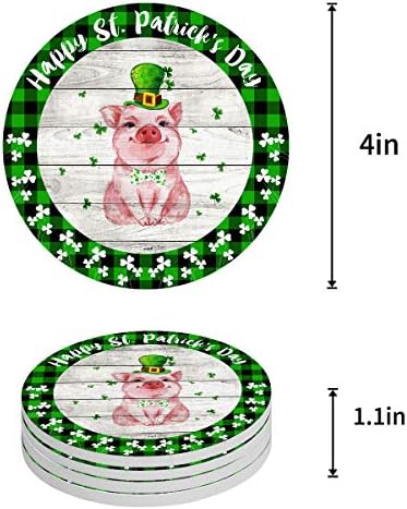 Комплект от 4 Неабсорбиращи Керамични Каботажните Happy St. Patrick ' s Day, Подложки за Прекрасната Свине в стопанството