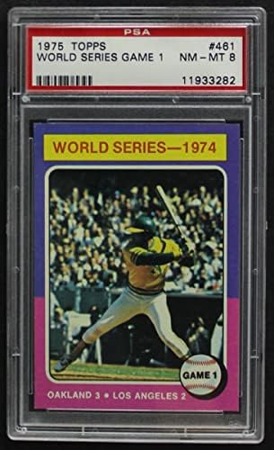 1975 Topps 461 Световните серии 1974 - Игра на 1 Реджи Джаксън Окланд/ Лос Анджелис Атлетикс/Доджърс (Бейзбол карта)