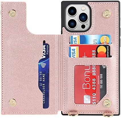 Чанта-портфейл Jaorty по рамото за iPhone 13 Pro с отделение за карти памет, Калъф-книжка с магнитна закопчалка-фолио