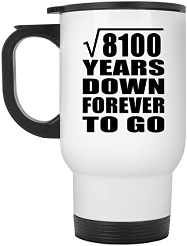Designsify 90-годишнината на Корен Квадратен от 8100 Години Надолу Завинаги, Бяла Пътна 14 унция Чаша От Неръждаема Стомана,