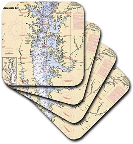 3dRose CST_204865_1 Разпечатка на морската карта на залива чесапийк Меки подложки (комплект от 4 броя)