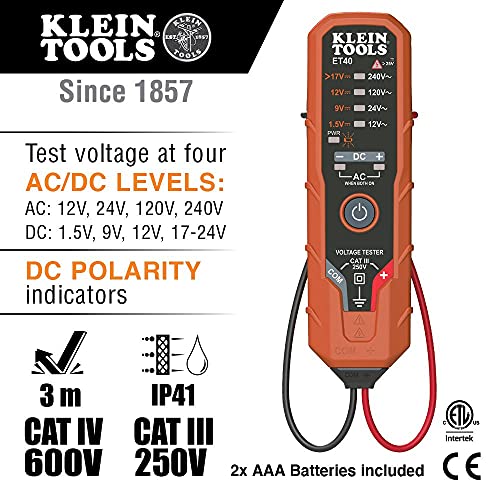Мултицет Klein Tools MM400, Цифров Автоматичен обхват и комплект за измерване на напрежение 80077 с Електронен тестер