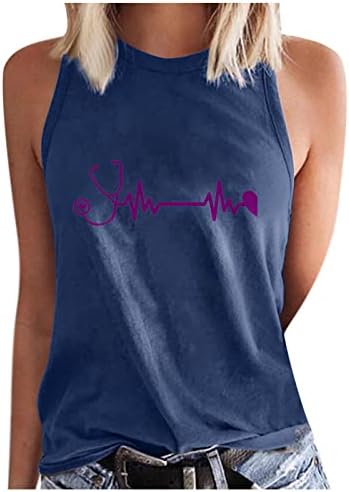 Тениска с изображение на ударите на Сърцето, Тениска с изображение на Сърце Любов, Летни Ежедневни Блузи Без ръкав, С