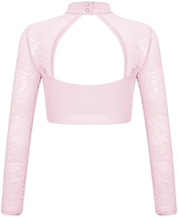 Doomiva/ Прозрачни Дантелени Блузи с цветен Модел за момичета, Съкратен Топ на Бретелях с дълъг ръкав и Имитация на шията,