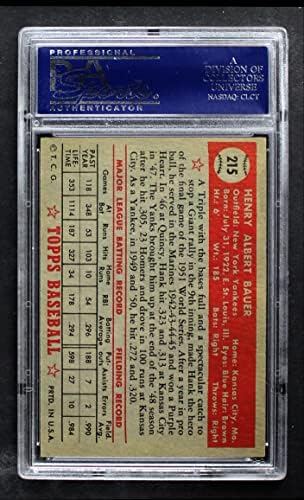 1952 Topps 215 Ханк Бауър Ню Йорк Янкис (Бейзболна картичка) PSA PSA 7.00 Янкис